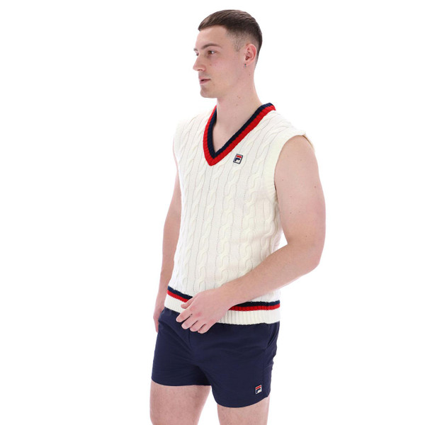 Fila Vintage Rufus Cable V-neck Knit Tank Top in Gardenia Model Photo Side