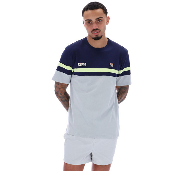 Fila Vintage Duncan Cut and Sew Chest Stripe Tee Navy Model Photo Front