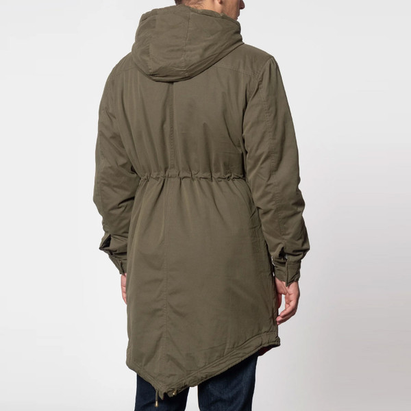 Reverse of Merc Tobias Men's Retro Mod 60s Fishtail Parka Coat in Army Green
