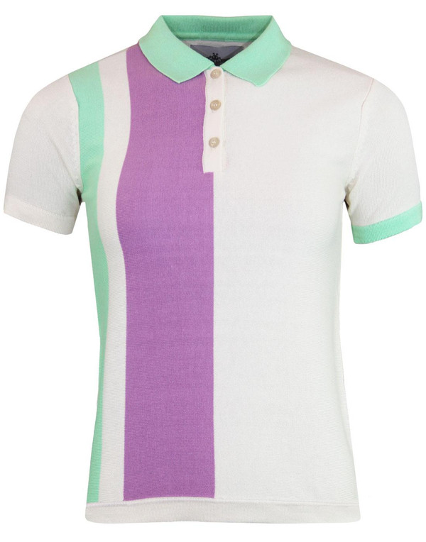 madcap england celia 60s mod stripe panel polo top