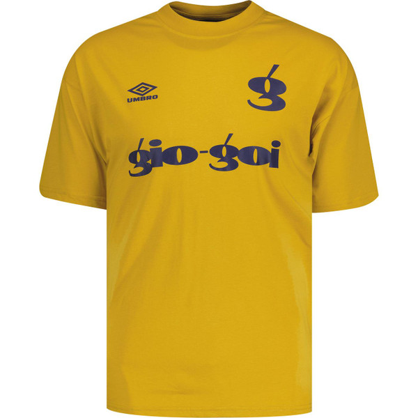 umbro mens umbro x gio-goi retro 90s logo crew neck tshirt mustard yellow