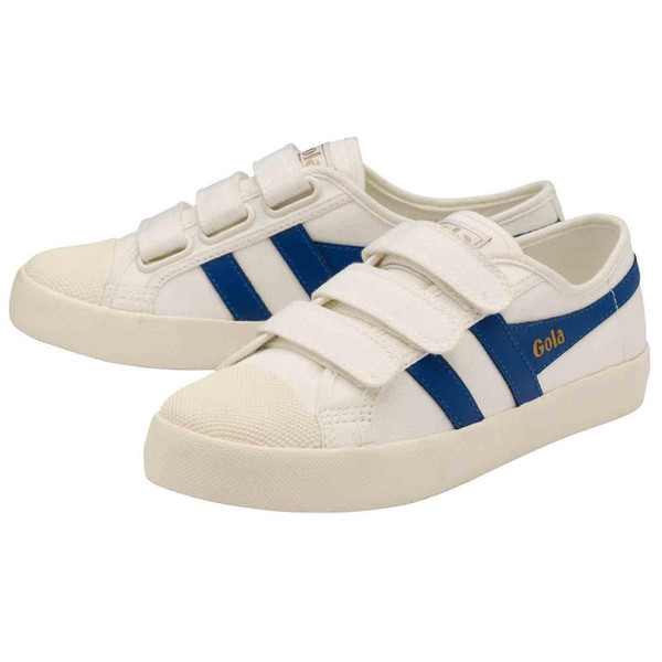 Gola Coaster Strap Vegan Canvas Trainers in Off White/Vintage Blue CLA478XE
