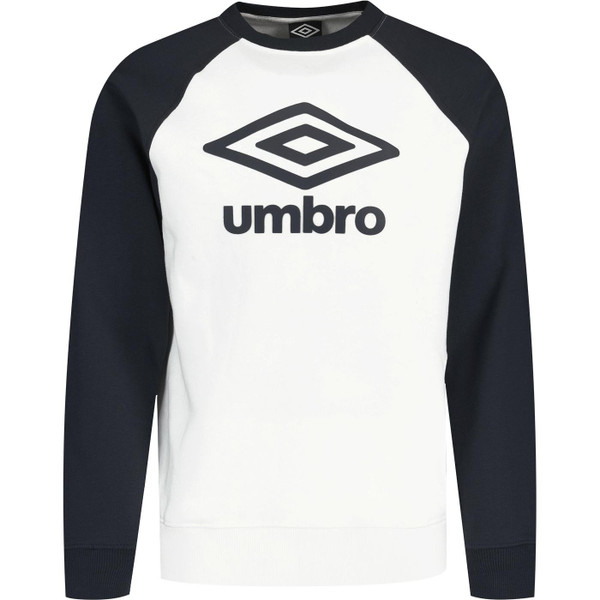 umbro mens retro large logo applique contrast raglan sleeve sweatshirt white navy blue