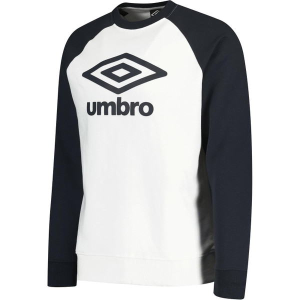 umbro mens retro large logo applique contrast raglan sleeve sweatshirt white navy blue
