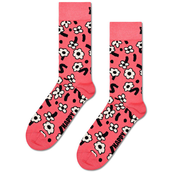 Happy Socks Womens Retro 60s 70s Dancing Flower Crazy Daisy Socks in Pink