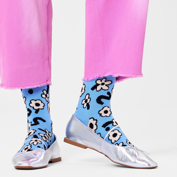 Happy Socks Women's Retro 60s Crazy Daisy Dancing Flower socks in Blue P000711