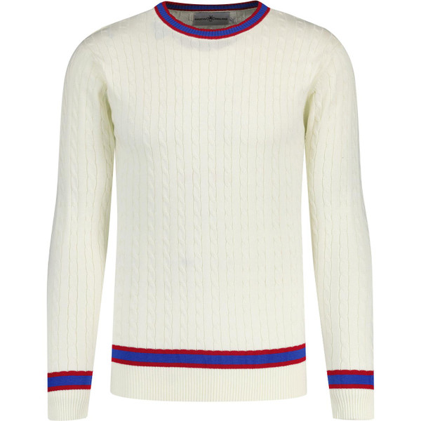 madcap england mens retro crew neck cable knit cricket jumper winter white