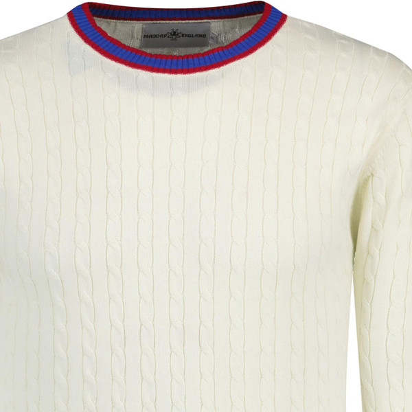 madcap england mens retro crew neck cable knit cricket jumper winter white