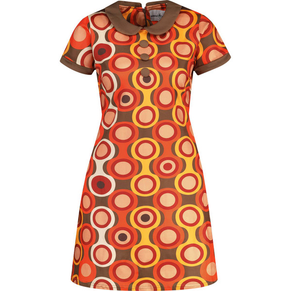 madcap england womens dollierocker psych out bold pattern collared mini dress emperador orange