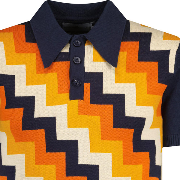 madcap england mens 70s step pattern jacquard polo tshirt navy blazer