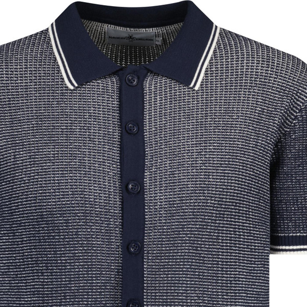 madcap england mens arrow 2 tone textured button through polo cardigan navy