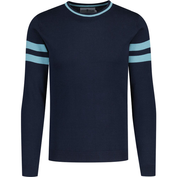 madcap england mens columbia ivy league arm stripes mod crew neck jumper navy blue