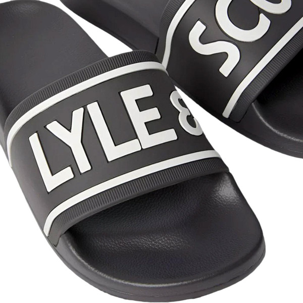 Lyle and Scott Classic Signature Sliders in Jet Black Close Up