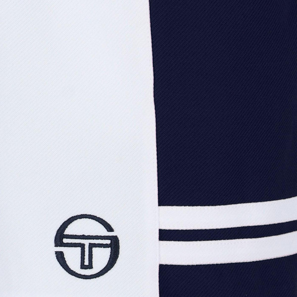 Sergio Tacchini Super Mk2 Retro Tennis Shorts in White and Maritime Close Up 2