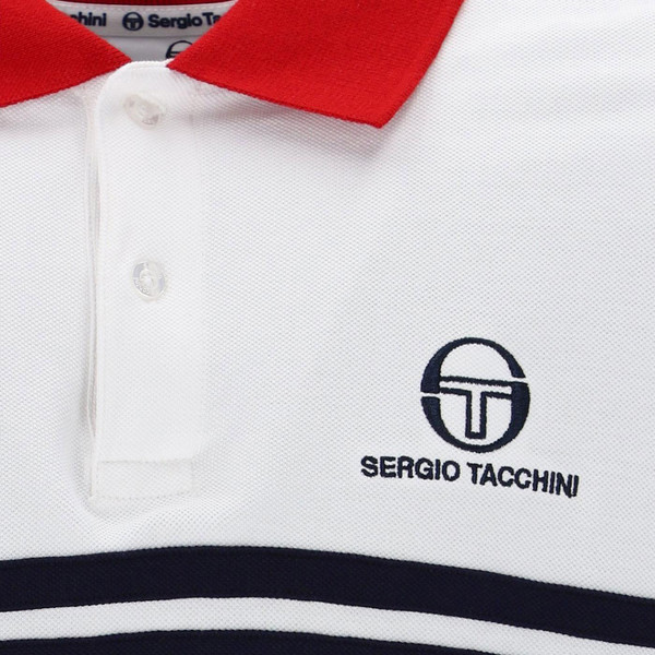 Sergio Tacchini Supermac Mk2 Retro Tennis Polo Shirt in Red and White Close Up