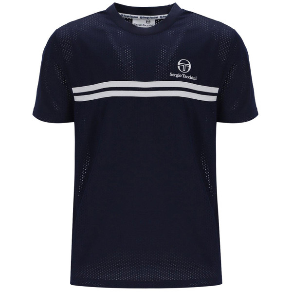 Sergio Tacchini Giacomo Double Stripe Mesh T-shirt in Maritime Blue Front Photo