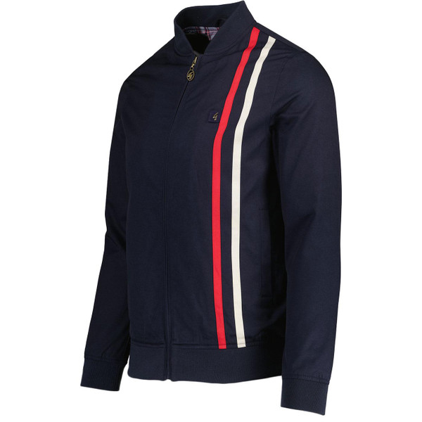 Gabicci Vintage Griffin Mod Racing Stripe Baseball Jacket in Navy Side Photo