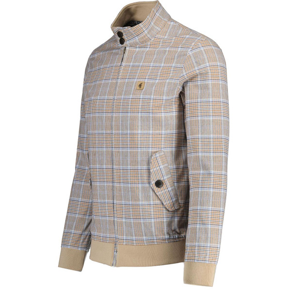 Gabicci Vintage Hadrian Mod Check Harrington Jacket in Latte Side Photo