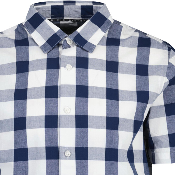 french connection mens retro check short sleeve shirt navy white