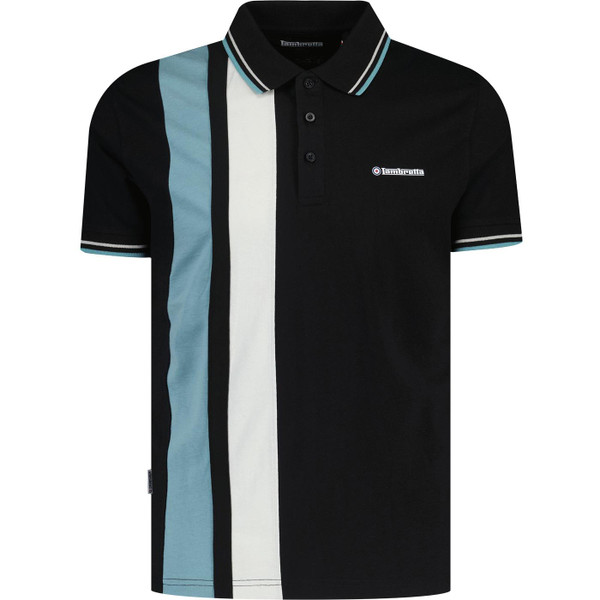 lambretta mens retro cut and sew vertical stripe tipped polo tshirt black lambretta mens retro cut and sew vertical stripe tipped polo tshirt black
