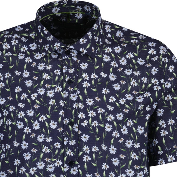 guide london mens daisy print short sleeve oxford shirt navy