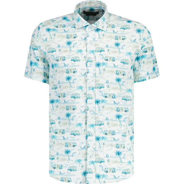 guide london mens camper van beach trip print short sleeve oxford shirt white blue