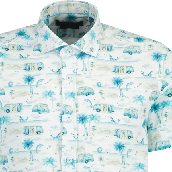 guide london mens camper van beach trip print short sleeve oxford shirt white blue