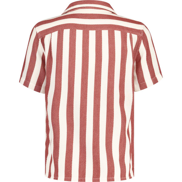 french connection mens waffle textured vertical stripes shirt sleeve cuban shirt red white