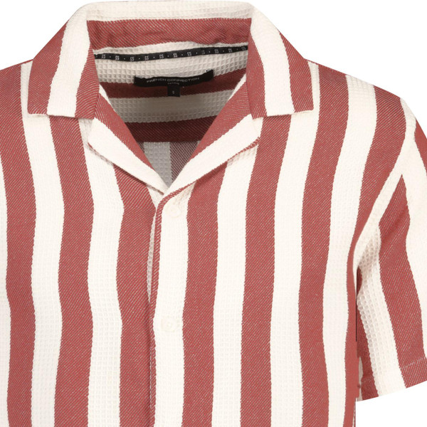french connection mens waffle textured vertical stripes shirt sleeve cuban shirt red white
