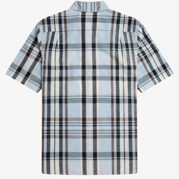 Detail on Fred Perry Madras Check Linen Blend Short Sleeve Shirt in Light Smoke