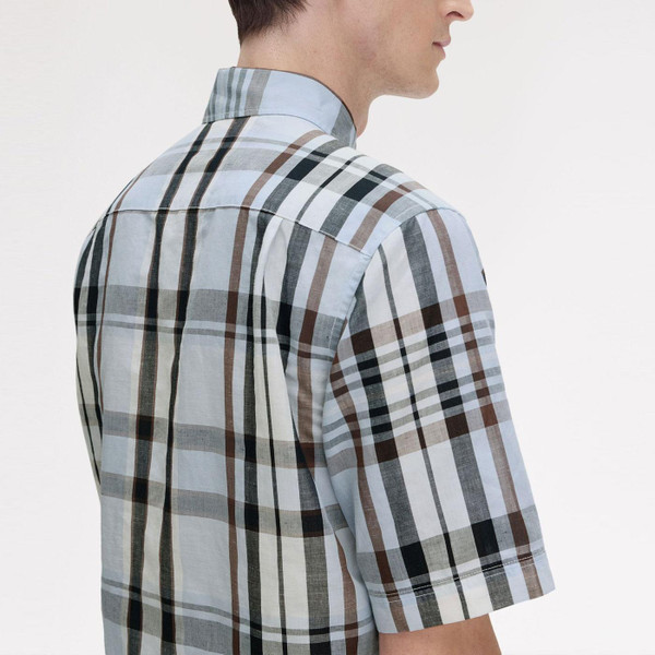 Detail on Fred Perry Madras Check Linen Blend Short Sleeve Shirt in Light Smoke