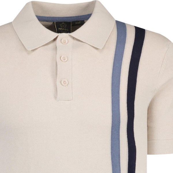 merc london mens adam retro racer stripe intarsia knit polo tshirt cream