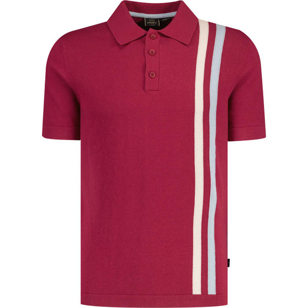 merc london mens adam retro racer stripe intarsia knit polo tshirt washed red