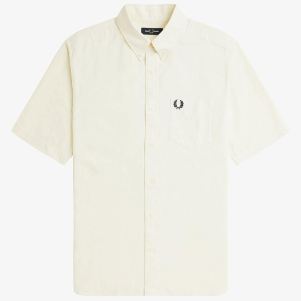 Fred Perry Mod Men's Button Down Short Sleeve Oxford Shirt in Ecru