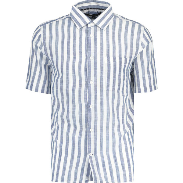 french connection mens striped muslin short sleeve shirt white blue