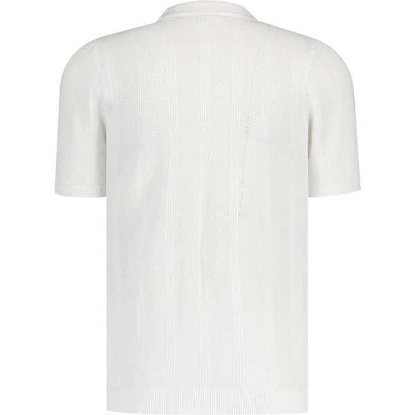 french connection mens bias textured knit short sleeve button through polo tshirt ecru