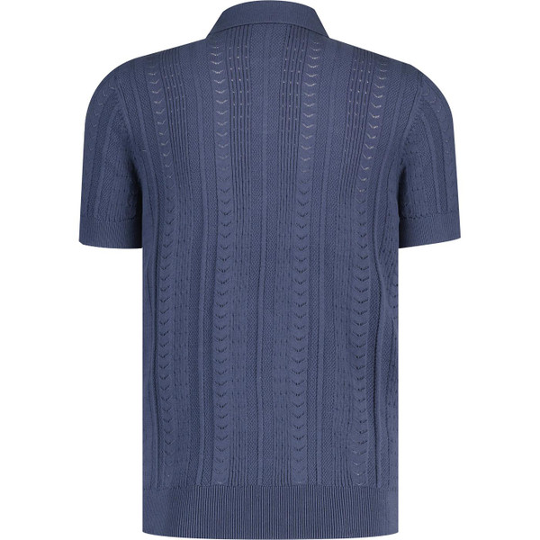 lyle and scott mens retro 60s crochet knit polo tshirt cool indigo