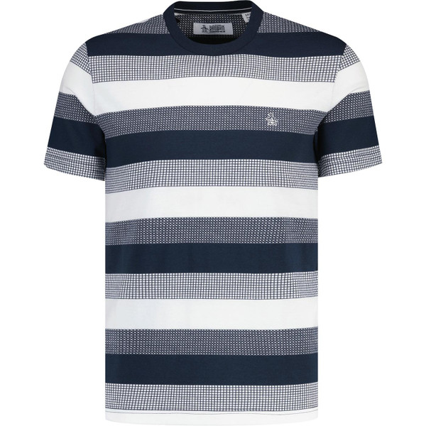 original penguin mens pique jacquard stripe crew neck tshirt dark sapphire white