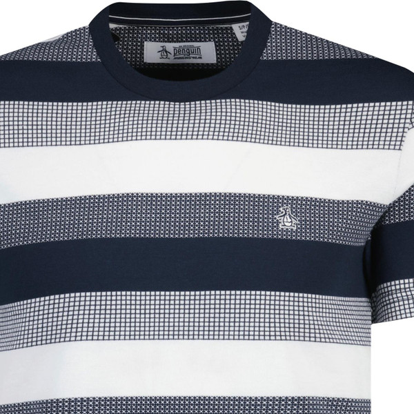 original penguin mens pique jacquard stripe crew neck tshirt dark sapphire white