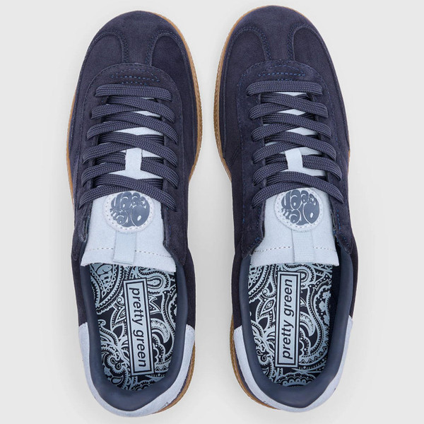 Overhead view of Pretty Green Live Forever Ramblas Suede Trainers in Navy G25Q3MUACC308 