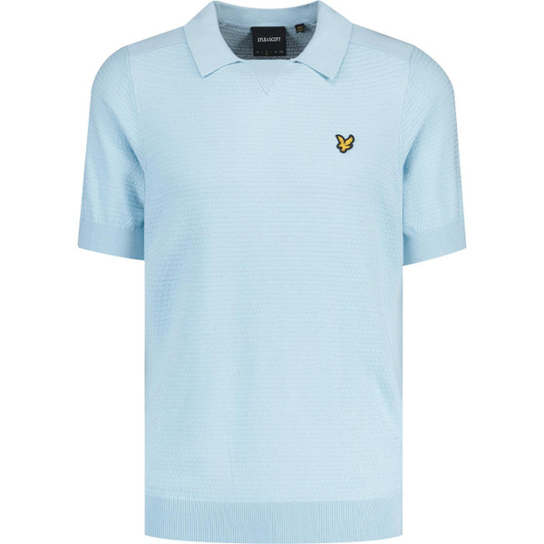 lyle and scott mens retro herringbone knitted polo tshirt fresh water blue
