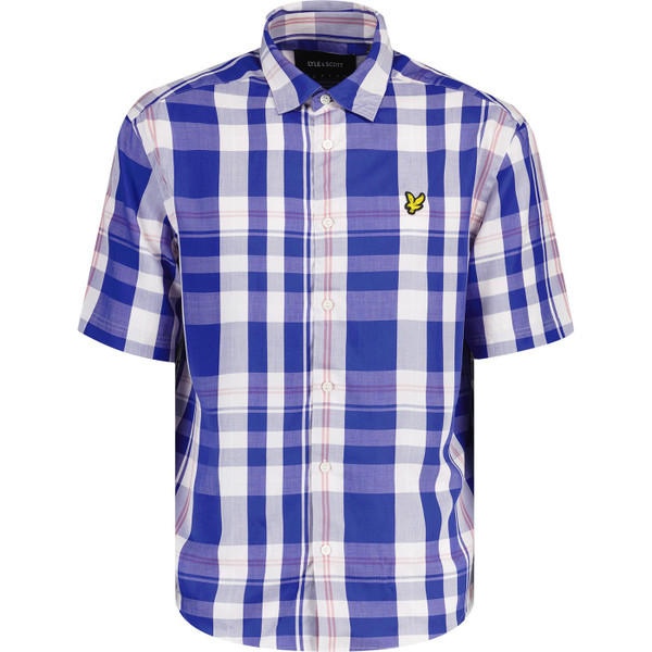 lyle and scott mens oversized tartan short sleeve shirt blue