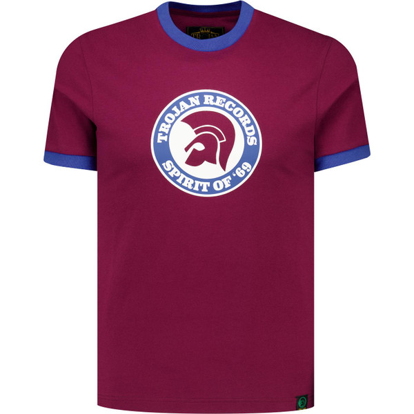 trojan record clothing mens spirit of 69 chest print retro ringer neck tshirt port red blue