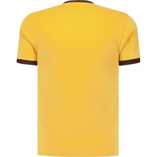 trojan record clothing mens spirit of 69 chest print retro ringer neck tshirt mustard yellow brown