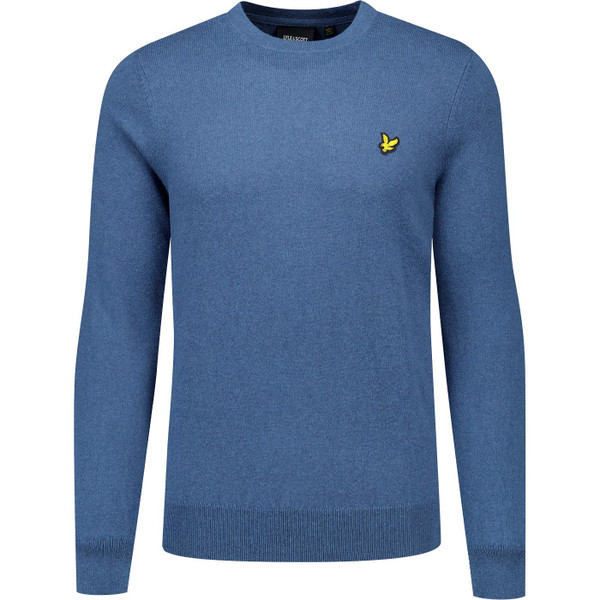 lyle and scott mens cotton merino blend crew neck plain coloured jumper deep water blue