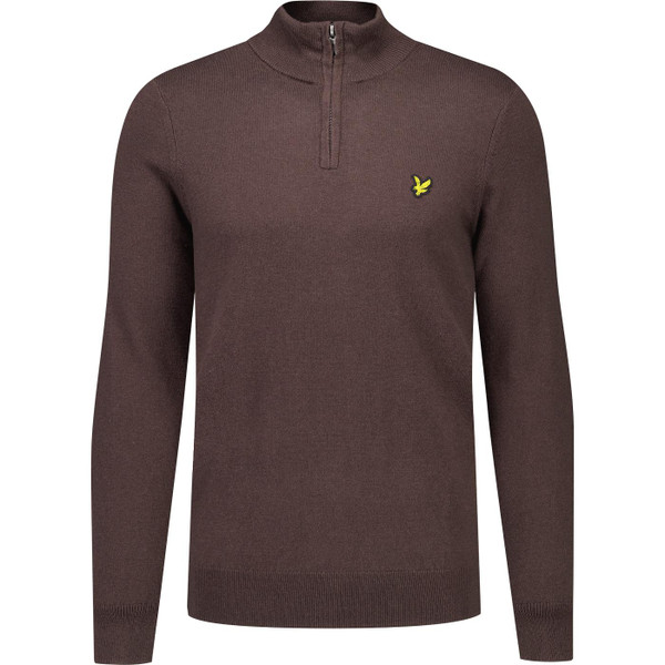 lyle and scott mens merino blend quarter zip plain coloured jumper espresso brown