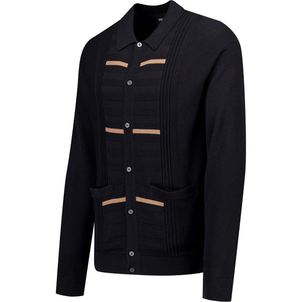 lyle and scott mens ottoman retro striped collared cardigan jet black