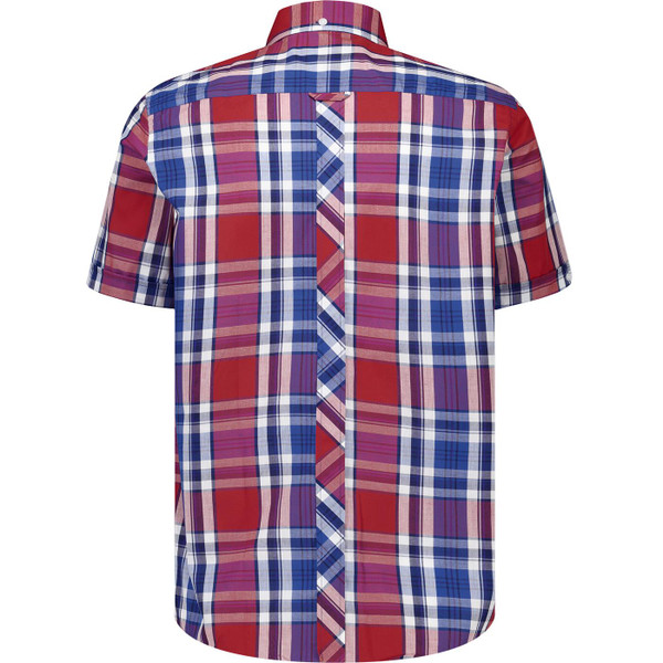 trojan records clothing mens multi check mod button down short sleeve shirt cobalt blue red
