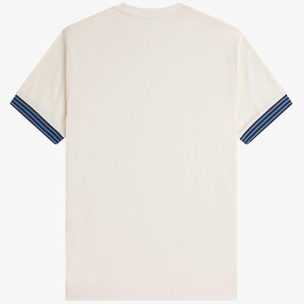 Fred Perry Retro Stripe Cuff Pique T-shirt in Ecru M7707 170 Back Photo