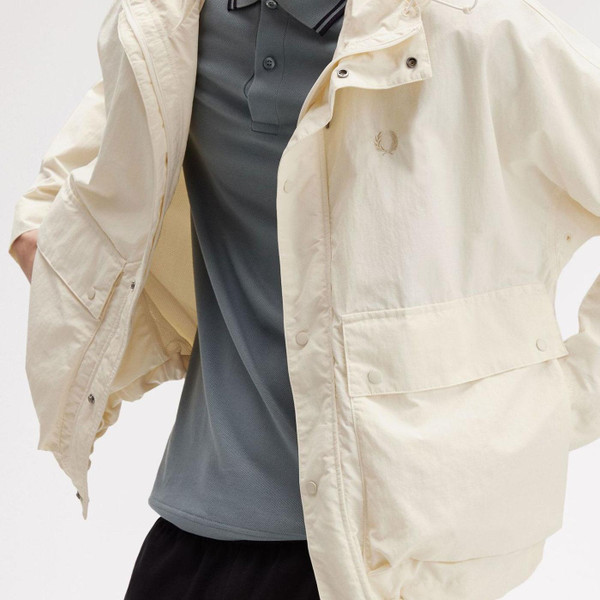 Fred Perry Men's Mod Cropped Ripstop Parka Jacket in Ecru J8572 560 Model Photo